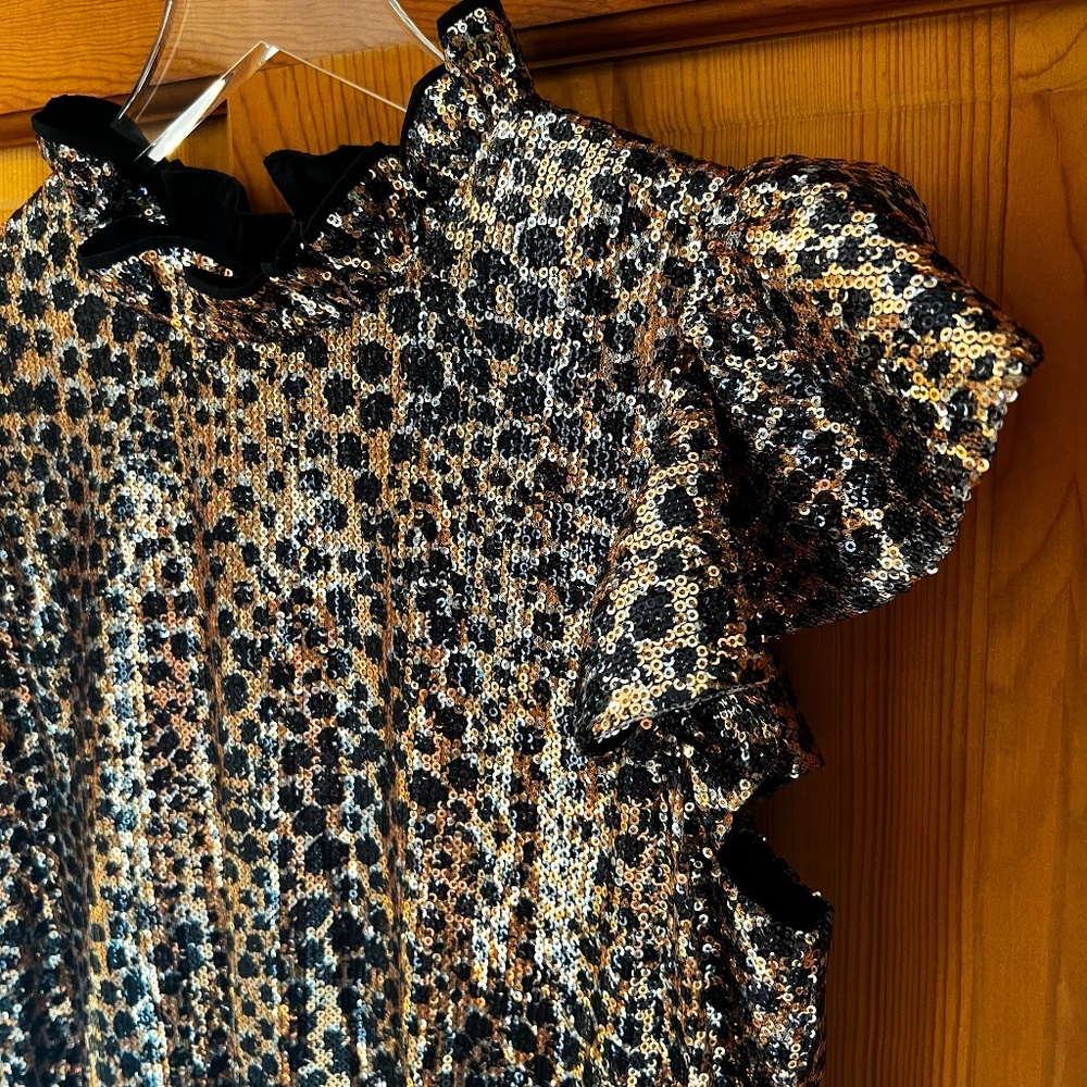 NWT Anthropologie Flutter Sleeve Leopard Sequin M… - image 4